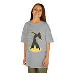 Young girl wearing a youth Gildan 5000B heavy cotton t-shirt in sport grey with a Contemporary Dance text and graphic