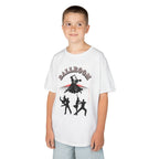 Young boy wearing a youth Gildan 5000B heavy cotton t-shirt in white with a Ballroom Dance Couples theme