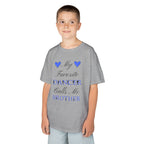 A young boy wearing a sport grey t-shirt with a graphic that reads My Favorite Dancer Calls Me Brother.