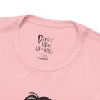 Close-up of a t-shirt's inner neck label with the brand Dance Vibe Designs showing above the care instructions.