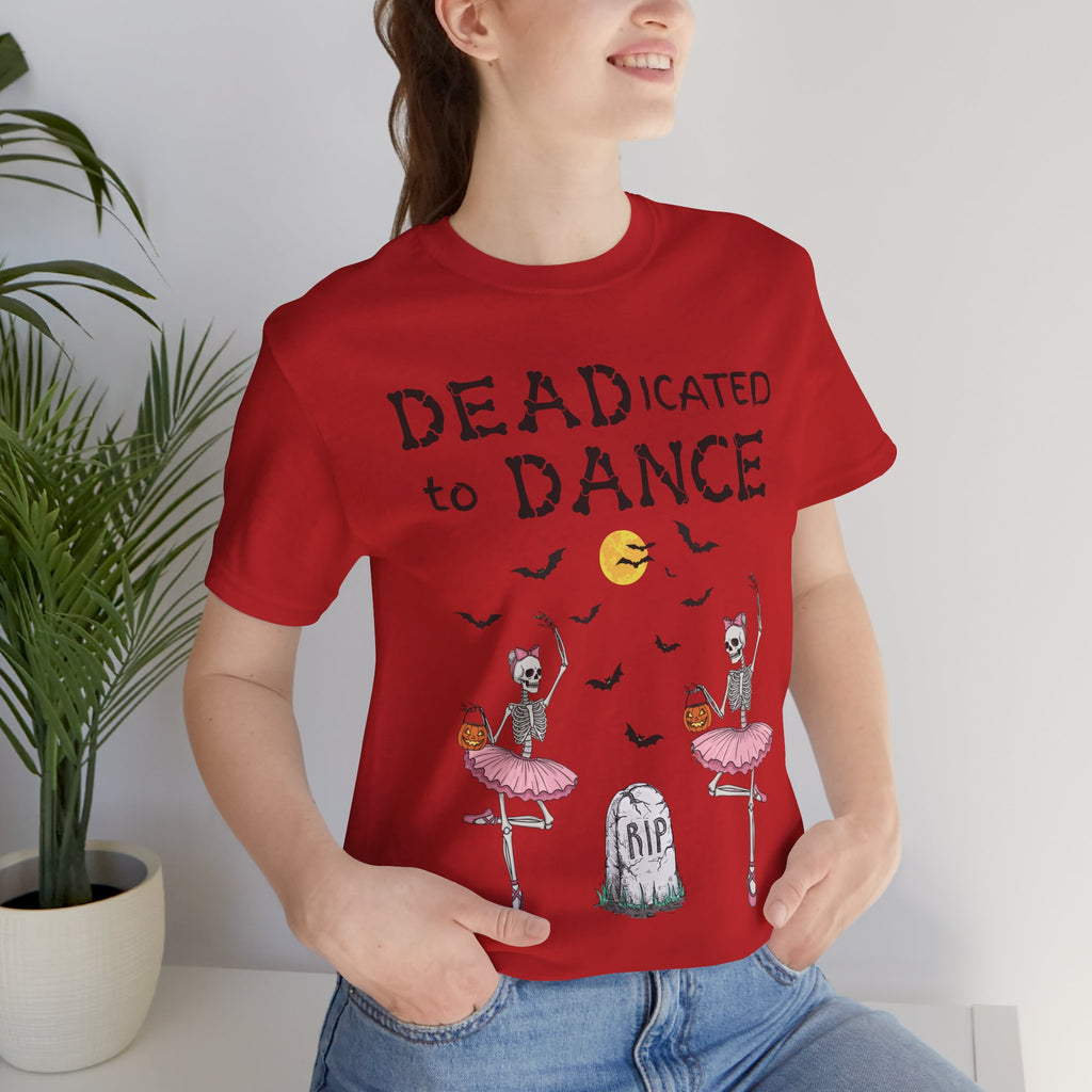 Adult Halloween Skeleton Dead-icated To Dance Graphic T-Shirt