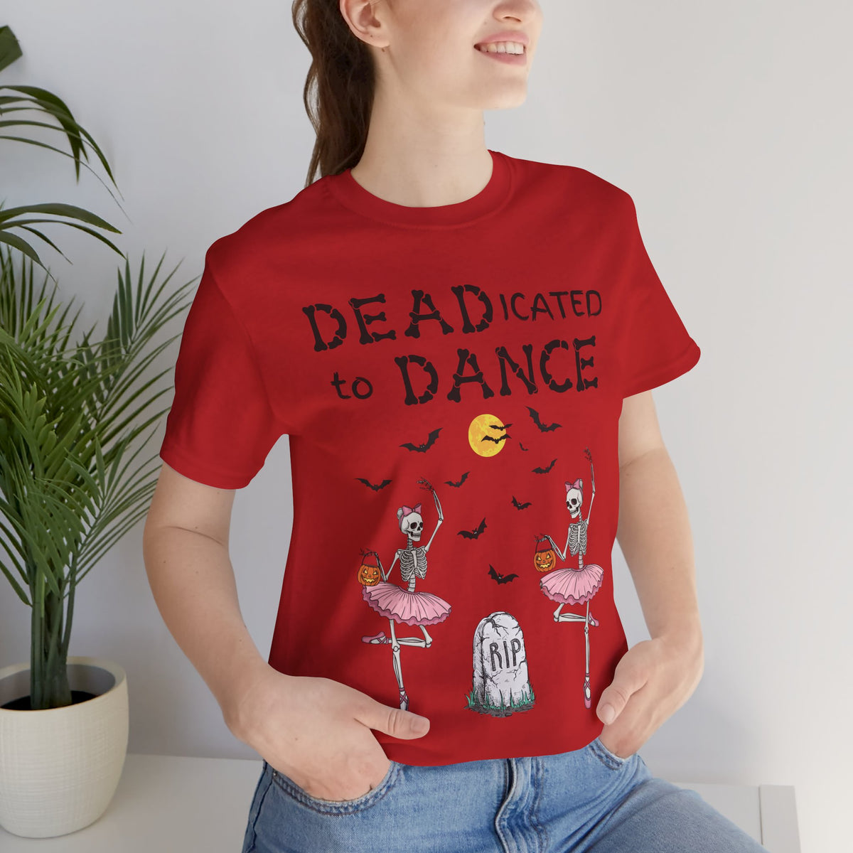 Adult Halloween Skeleton Dead-icated To Dance Graphic T-Shirt