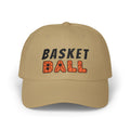 Khaki embroidered classic dad cap hat with Basketball text and graphic Front view