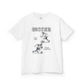 Front view of a youth Gildan 5000B heavy cotton t-shirt in white with a Soccer text and graphic