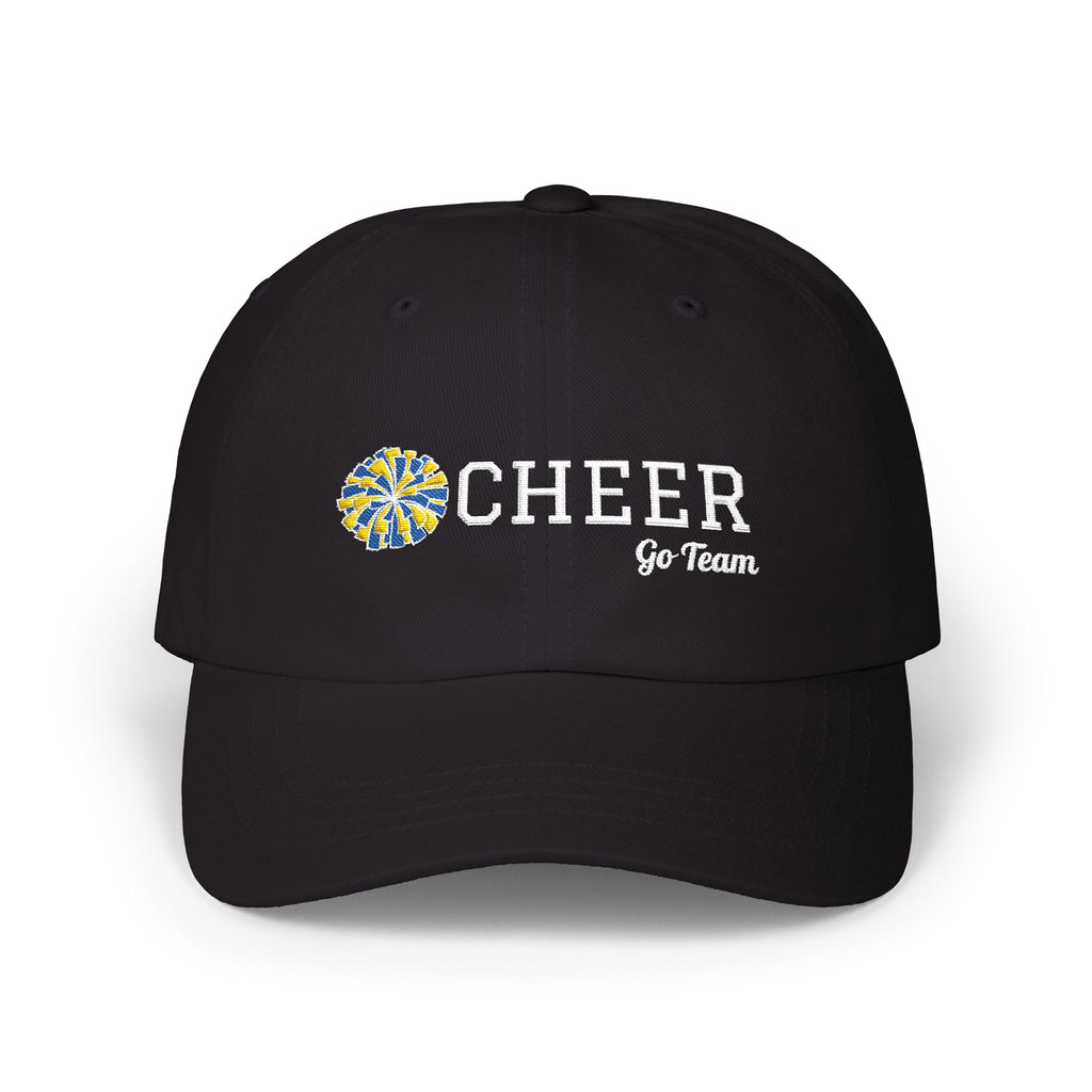 Black cap with CHEER Go Team text and logo embroidery.