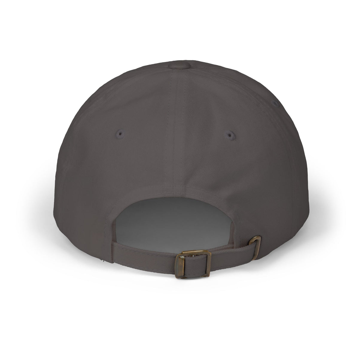 Back view of a dark grey cap with an adjustable strap.