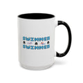 15oz white ceramic Swimmer mug with black handle and interior Right handed view
