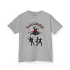 Front view of a youth Gildan 5000B heavy cotton t-shirt in sport grey with a Ballroom Dance Couples theme