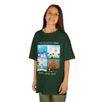 Young girl wearing a youth Gildan 5000B heavy cotton t-shirt in forest green with an A New Season to Shine Dance 2026-2027 theme
