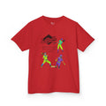 Front view of a youth Gildan 5000B heavy cotton t-shirt in red with a Softball text and graphic