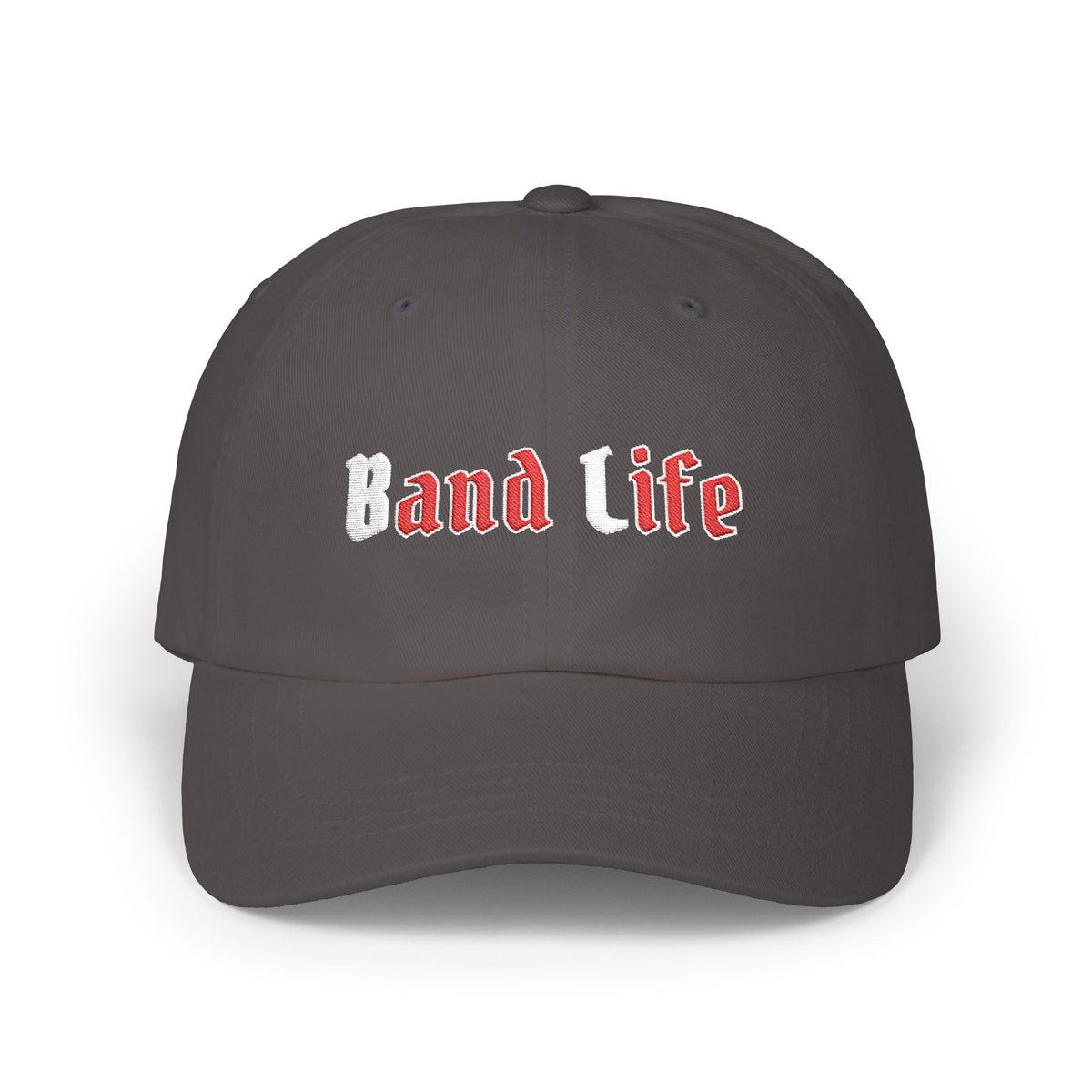 Dark grey cap with an embroidered Band Life text.
