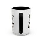 15oz white ceramic Love to Dance mug with black handle and interior Handle view