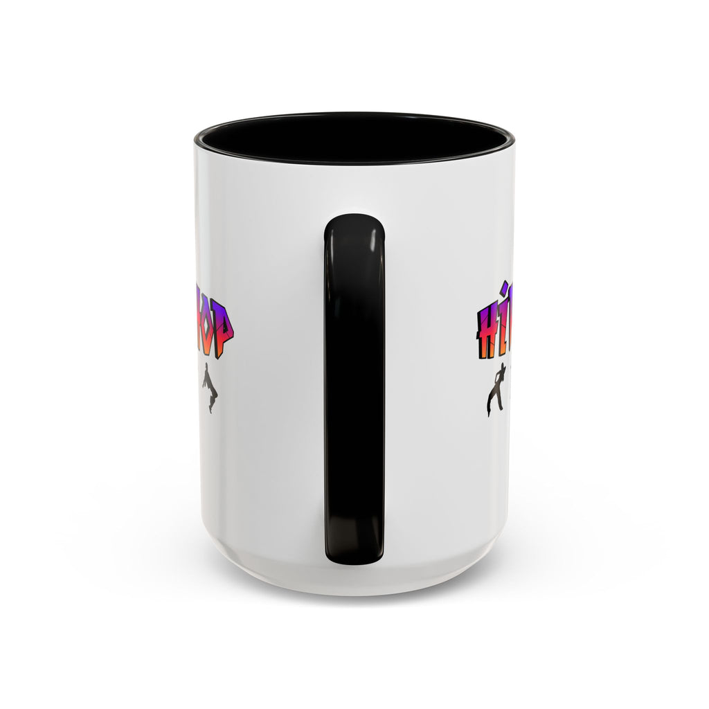 15oz white ceramic Hip Hop Dance mug with black handle and interior Handle view