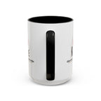 15oz white ceramic Karate mug with black handle and interior Handle view