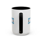 15oz white ceramic Swimmer mug with black handle and interior Handle view