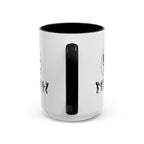 15oz white ceramic Music is Life mug with black handle and interior Handle view