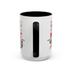 15oz white ceramic Wrestling mug with black handle and interior Handle view