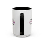15oz white ceramic Gymnastics mug with black handle and interior Handle view