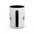 15oz white ceramic I Love Baseball mug with black handle and interior Handle view