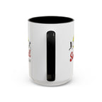 15oz white ceramic Softball mug with black handle and interior Handle view