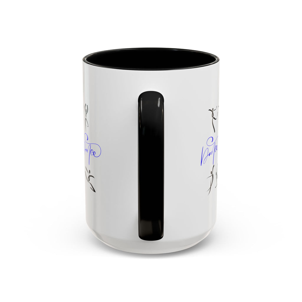 15oz white ceramic Dance Silhouette mug with black handle and interior Handle view