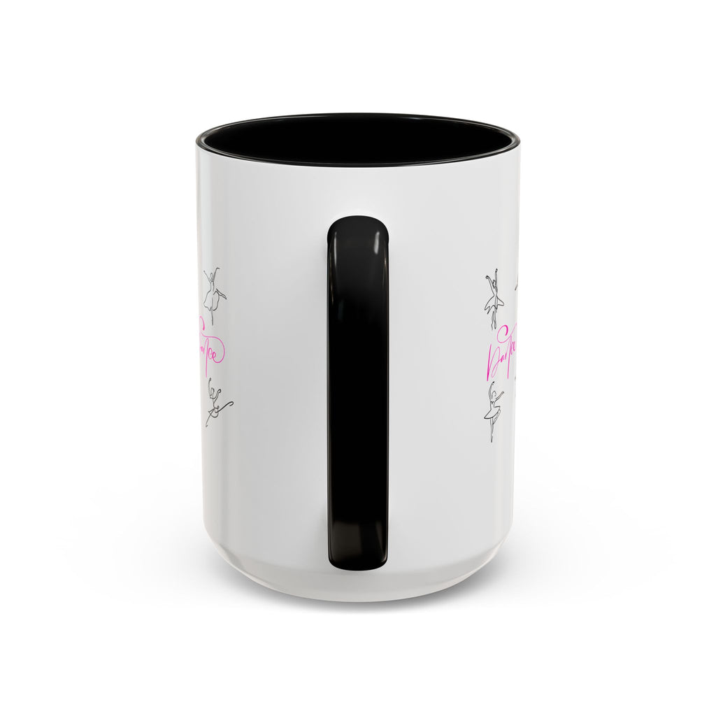 15oz white ceramic Dancer Line Art mug with black handle and interior Handle view