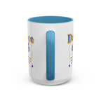 15oz white ceramic Dance Dad mug with light blue handle and interior Handle view