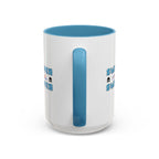 15oz white ceramic Swimmer mug with light blue handle and interior Handle view