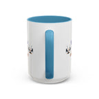 15oz white ceramic Ice Hockey Play All Day mug with light blue handle and interior Handle view