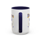 15oz white ceramic Dance Dad mug with navy handle and interior Handle view