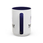 15oz white ceramic Music is Life mug with navy handle and interior Handle view