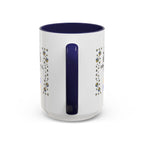 15oz white ceramic Volleyball mug with navy handle and interior Handle view