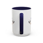 15oz white ceramic Ice Hockey Play All Day mug with navy handle and interior Handle view