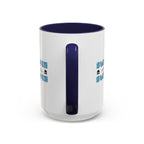 15oz white ceramic Swimmer mug with navy handle and interior Handle view