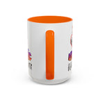 15oz white ceramic I Love Music mug with orange handle and interior Handle view
