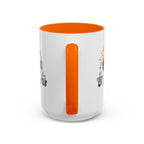 15oz white ceramic Music Instrument mug with orange handle and interior Handle view