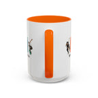 15oz white ceramic Born to Skate Skateboarding mug with orange handle and interior handle view