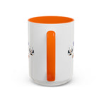 15oz white ceramic Ice Hockey Play All Day mug with orange handle and interior Handle view