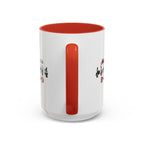 15oz white ceramic Marching Band mug with red handle and interior Handle view
