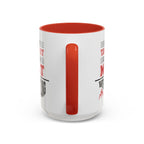 15oz white ceramic Wrestling mug with red handle and interior Handle view