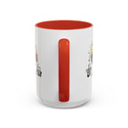 15oz white ceramic Music Instrument mug with red handle and interior Handle view