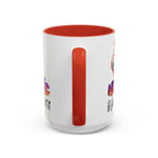 15oz white ceramic I Love Music mug with red handle and interior Handle view