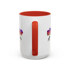 15oz white ceramic Hip Hop Dance mug with red handle and interior Handle view