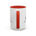 15oz white ceramic Karate mug with red handle and interior Handle view