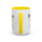 15oz white ceramic Dance Dad mug with yellow handle and interior Handle view