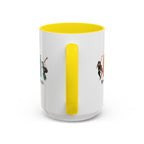 15oz white ceramic Born to Skate Skateboarding mug with yellow handle and interior Handle view