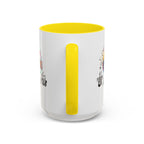 15oz white ceramic Music Instrument mug with yellow handle and interior Handle view