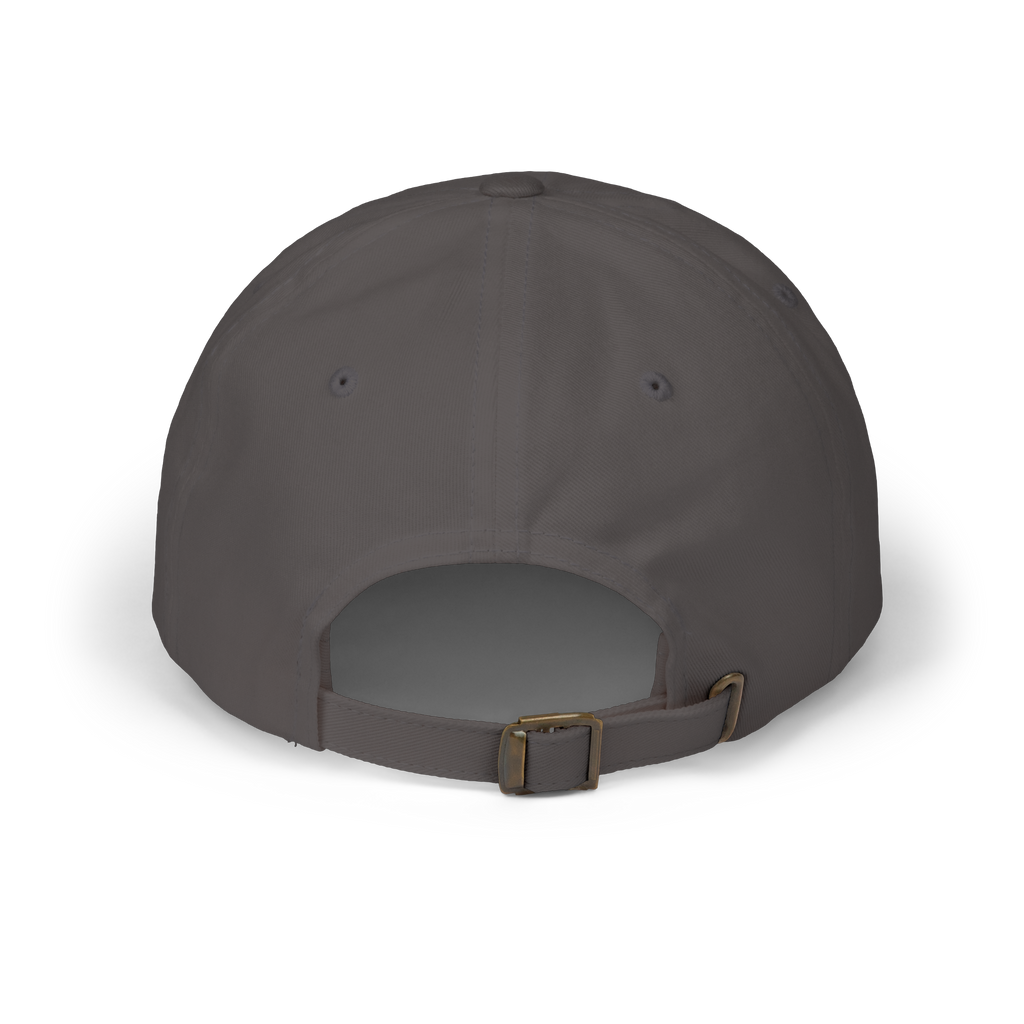 Back view of a dark grey cap with an adjustable strap.