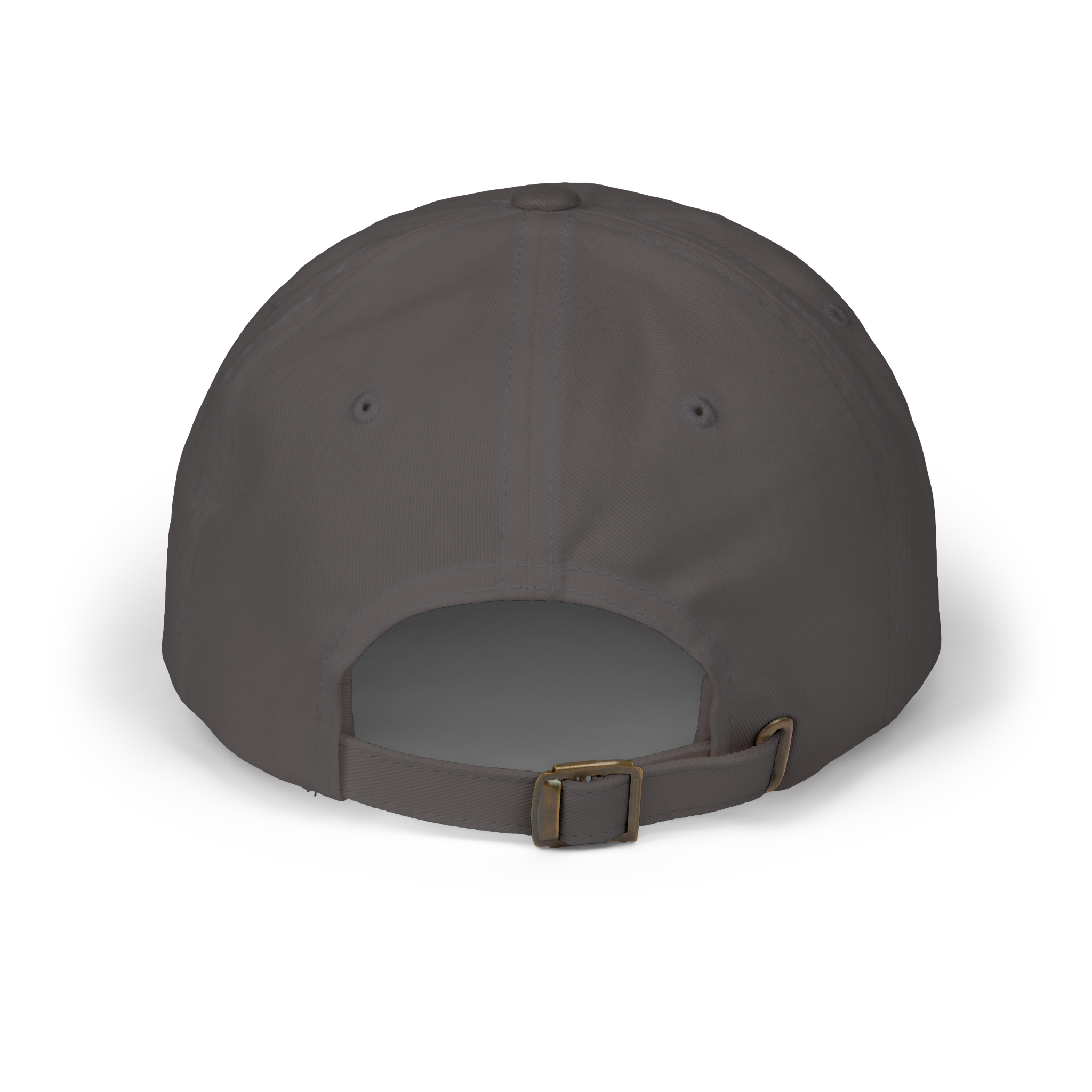 Back view of a dark grey cap with an adjustable strap.