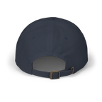 Back view of a navy cap with an adjustable strap.